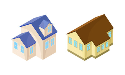 Detached House or Residence as Free-standing Building Isometric Vector Set