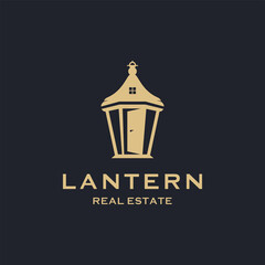 Lantern Home Outdoor Streetlamp negative space logo design