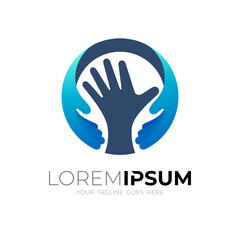 Obraz premium Abstract Charity logo with hand circle design illustration, blue color