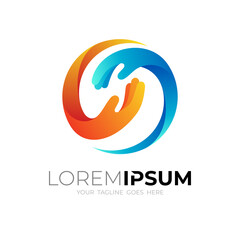 Handshake logo with charity design vector, hand care