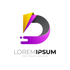 Letter D logo and simple design illustration, 3d style