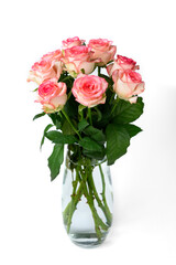 Fototapeta na wymiar Bouquet of pink roses isolated on white background.