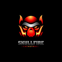 Vector Logo Illustration Skull Fire Gradient Colorful Style.