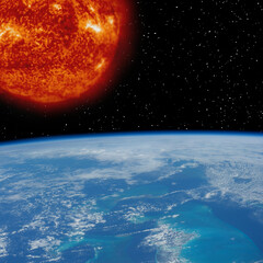 Earth and sun. The elements of this image furnished by NASA.