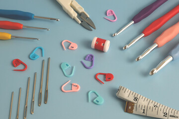 knitting kit on a blue background