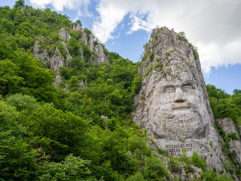 dacian king decebal or decebalus, rock sculpture near orsova, romania, on danube bank