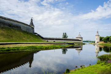 View of the Kutny Koster Tower of the Pskov Kremlin, Pskov, Russia - obrazy, fototapety, plakaty
