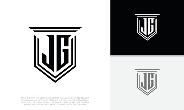 Initials JG logo design. Luxury shield letter logo design.