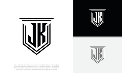Initials JK logo design. Luxury shield letter logo design.