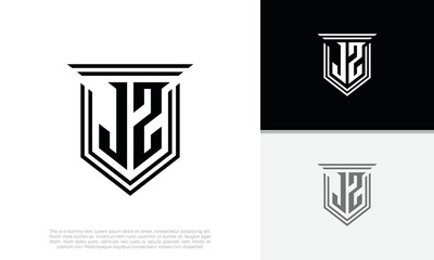 Initials JZ logo design. Luxury shield letter logo design.