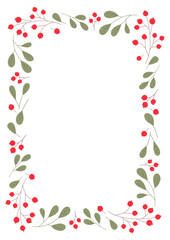 Elegant frame with cranberries. Perfect for wedding invitations, postcards, decor, girl celebrations and more. A4 sheet proportion.