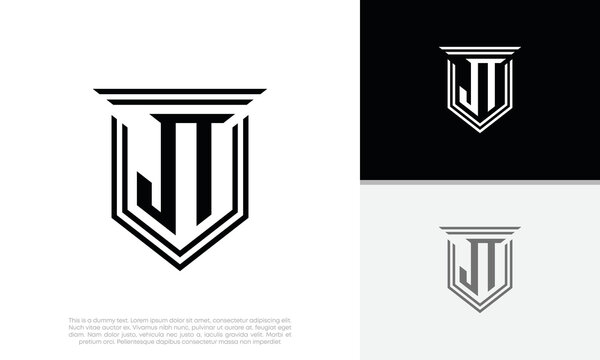 Initials JT logo design. Luxury shield letter logo design.