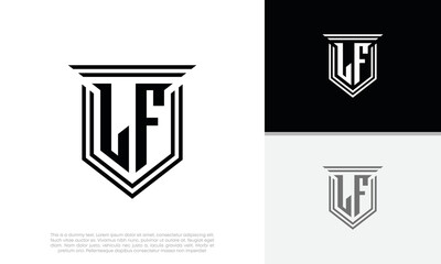 Initials LF logo design. Luxury shield letter logo design.