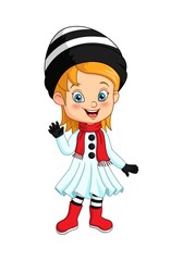 Cartoon little girl wearing winter clothes