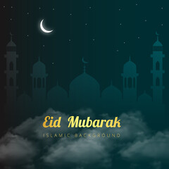 Obraz na płótnie Canvas Realistic Eid Mubarak Islamic Festival Religious Greeting Card With Moon Mosque