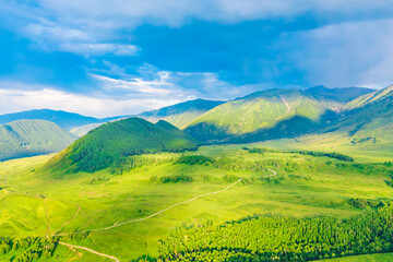 Mountain and forest with grassland natural scenery in Hemu Village,Xinjiang,China.
