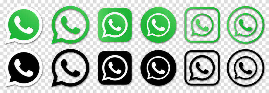 Vinnytsia, Ukraine - July 28, 2021: WhatsApp logo set. Popular social media button icon. Editorial vector isolated on transparent background
