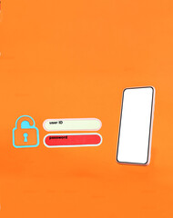 User name and password for logging in on the mobile phone screen, cyber security concept. Data...