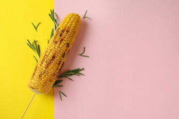 Concept of tasty food with grilled corn