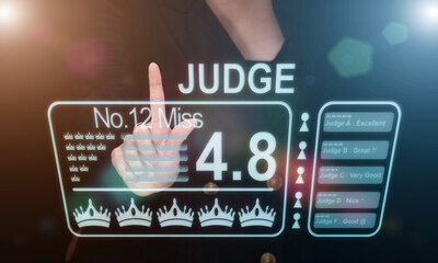 Online Judge review all Contestants Score via internet at home as New Normal. Miss Beauty Pageant Queen Contest get Gold five star Vote Rating and summary from other judges