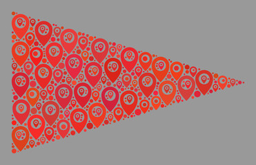Mosaic navigation red triangle flag designed of placement items. Vector collage straight red triangle flag created for navigation propaganda.