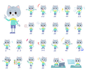 様々な感情表現をするネコの男の子のセット