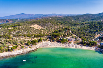 Aerial View of the Psili Ammos beach, at Thassos island, Greece