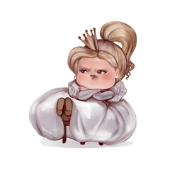 angry little princess in crown on the white background