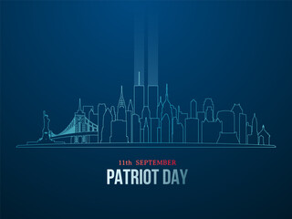 New York City skyline with silhouette of Twin Towers in linear style. September 11 attacks. Patriot day vector banne