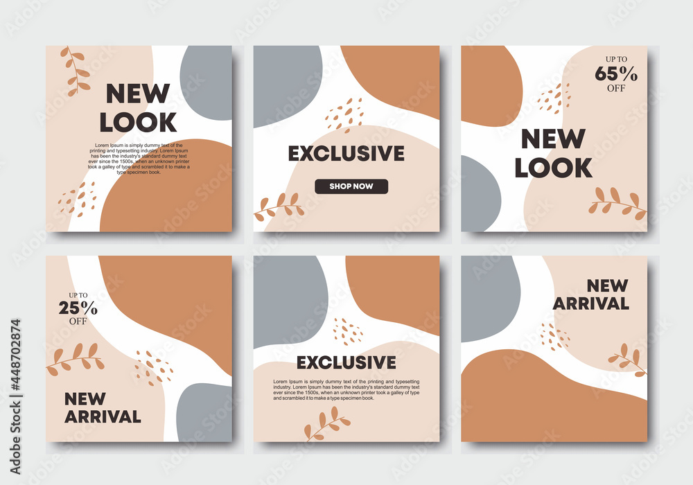 Aufkleber set of editable social media post template with place for photo in abstract pastel colorful backgrou