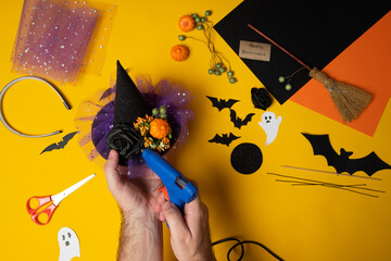 DIY Halloween witch hat. Halloween craft step by step instructions. Handmade witch hat for a child...