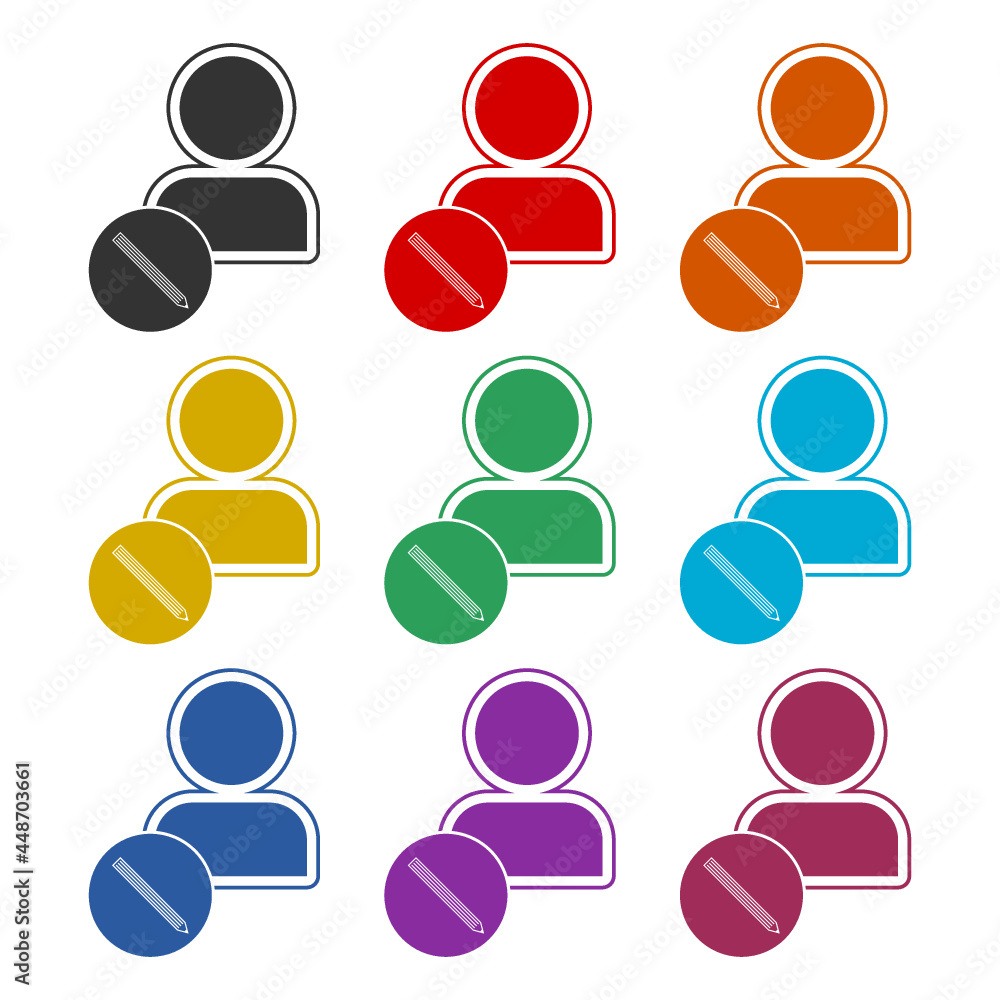 Poster edit user color icon set isolated on white background