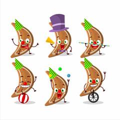 Cartoon character of gingerbread moon with various circus shows