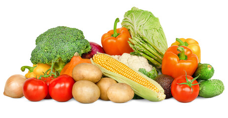 heap of fresh vegetables on white isolated background
