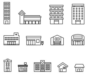 Building icon set. It is outline vector.