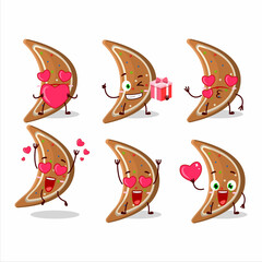 Gingerbread moon cartoon character with love cute emoticon