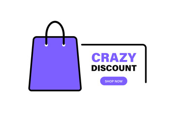 Crazy sale. Vector illustration. Shopping bag. Label for promotion of the actions on white.