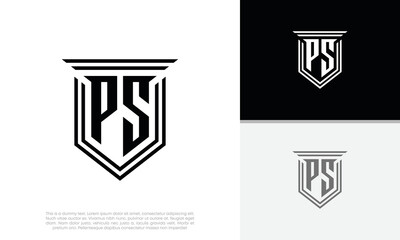 Initials PS logo design. Luxury shield letter logo design.