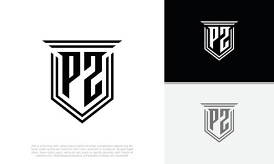 Initials PZ logo design. Luxury shield letter logo design.