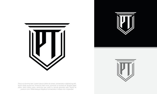 Initials PT logo design. Luxury shield letter logo design.