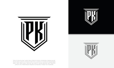 Initials PK logo design. Luxury shield letter logo design.