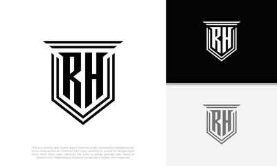 Initials RH logo design. Luxury shield letter logo design.