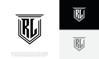 Initials RL logo design. Luxury shield letter logo design.