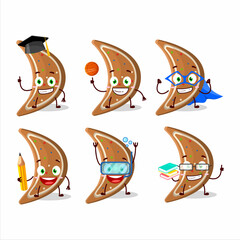 School student of gingerbread moon cartoon character with various expressions