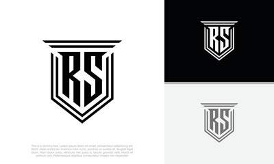 Initials RS logo design. Luxury shield letter logo design.