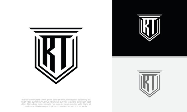 Initials RT logo design. Luxury shield letter logo design.