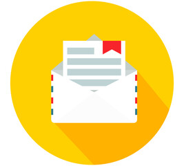 Illustrations for design, elements and concepts of business, office work, marketing, study, seo. Round vector flat icons with long shadow for web and mobile applications, envelope with mail