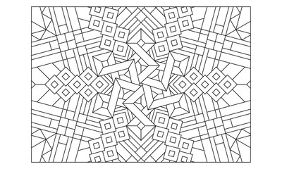 Landscape coloring pages for adults. Coloring-#228 Coloring Page of hexagonal mandala with variations in stripes pattern on the background. EPS8 file.