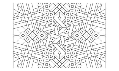 Landscape coloring pages for adults. Coloring-#228 Coloring Page of hexagonal mandala with variations in stripes pattern on the background. EPS8 file.