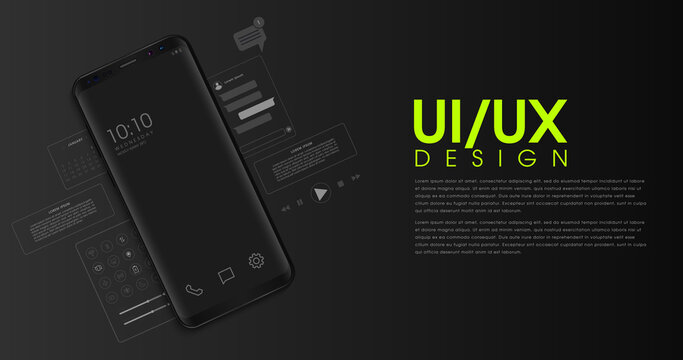 Mobile apps. Creation of a mobile application. App interface created from separate blocks. User experience, user interface. Layouts of the mobile application by layers. Vector illustration.